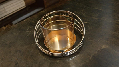 Glass Candle Stand with Metal Ring Frame
