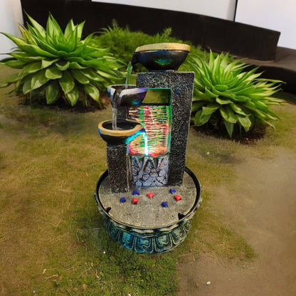 Indoor Water Fountain with Flowing Diyas and LED Lights - 14"