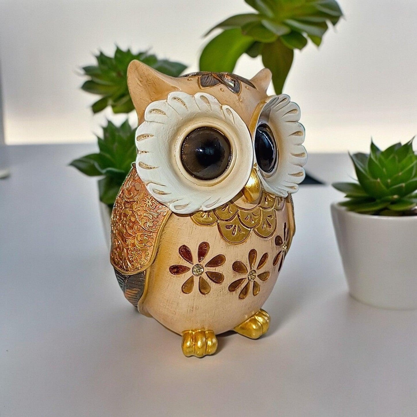 Golden Beige Owl Statue