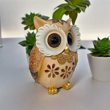 Golden Beige Owl Statue