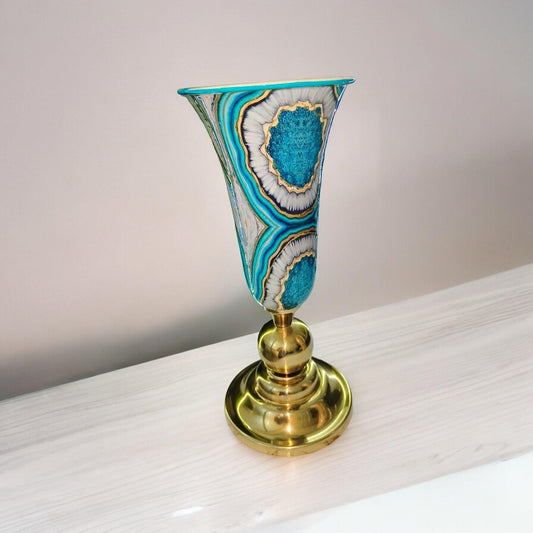 Metal Flower Vase| Blue Swirl Design