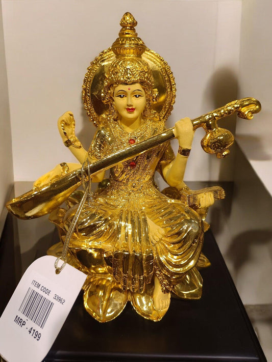 Goddess Saraswati Idol – Graceful and Elegant in Gold Finish