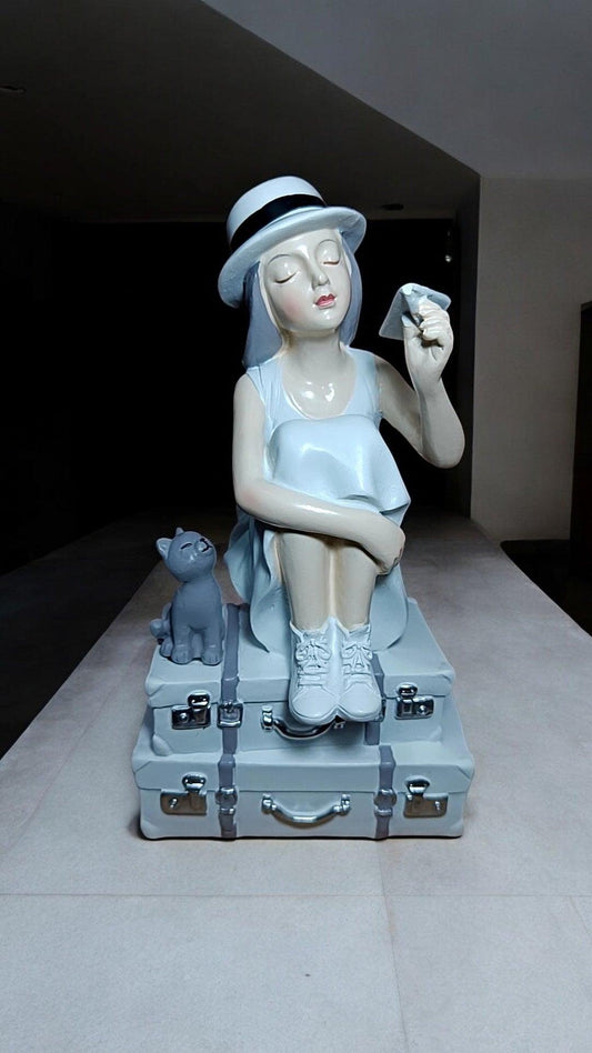 Charming Girl with Kitty Resin Statue - Matte Finish Art sculpture