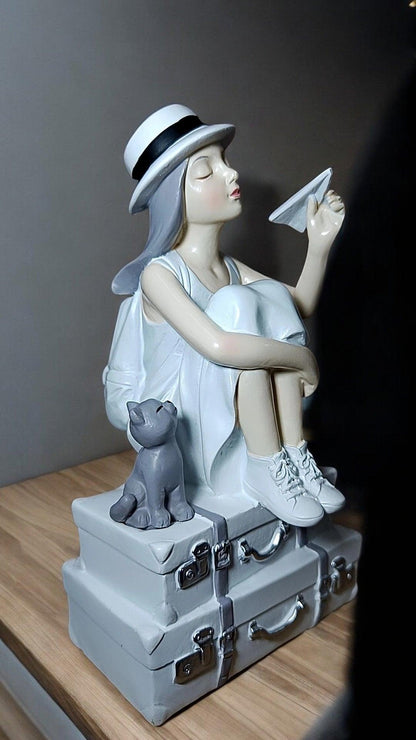 Charming Girl with Kitty Resin Statue - Matte Finish Art sculpture