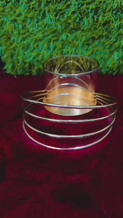 Glass Candle Stand with Metal Ring Frame