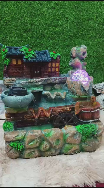 Indoor Nature-Inspired Water Fountain with Crystal Ball and Spinning Wheels