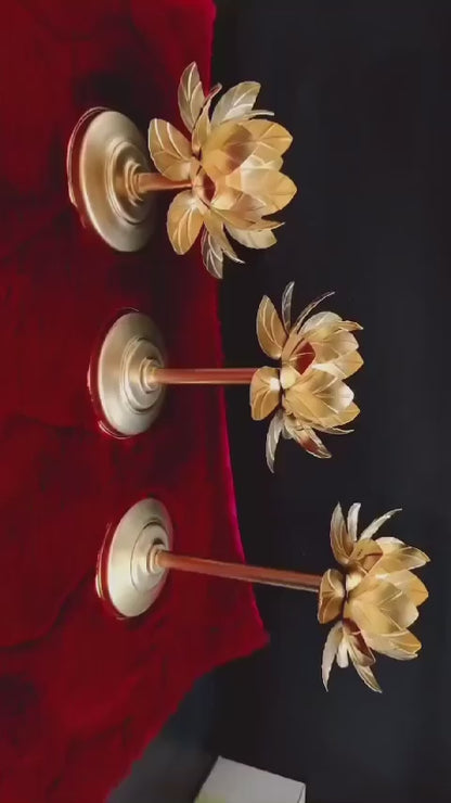 Lotus Candle Stand with Metal Leafs Set of 3