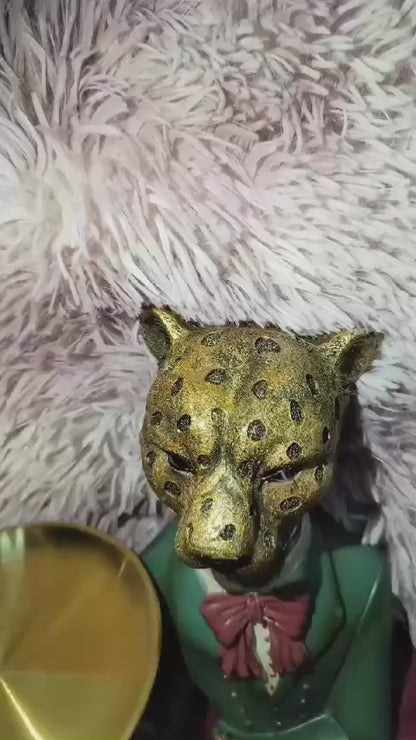 Green Golden Leopard Decorative Figure with Tray - Home Décor and Gift